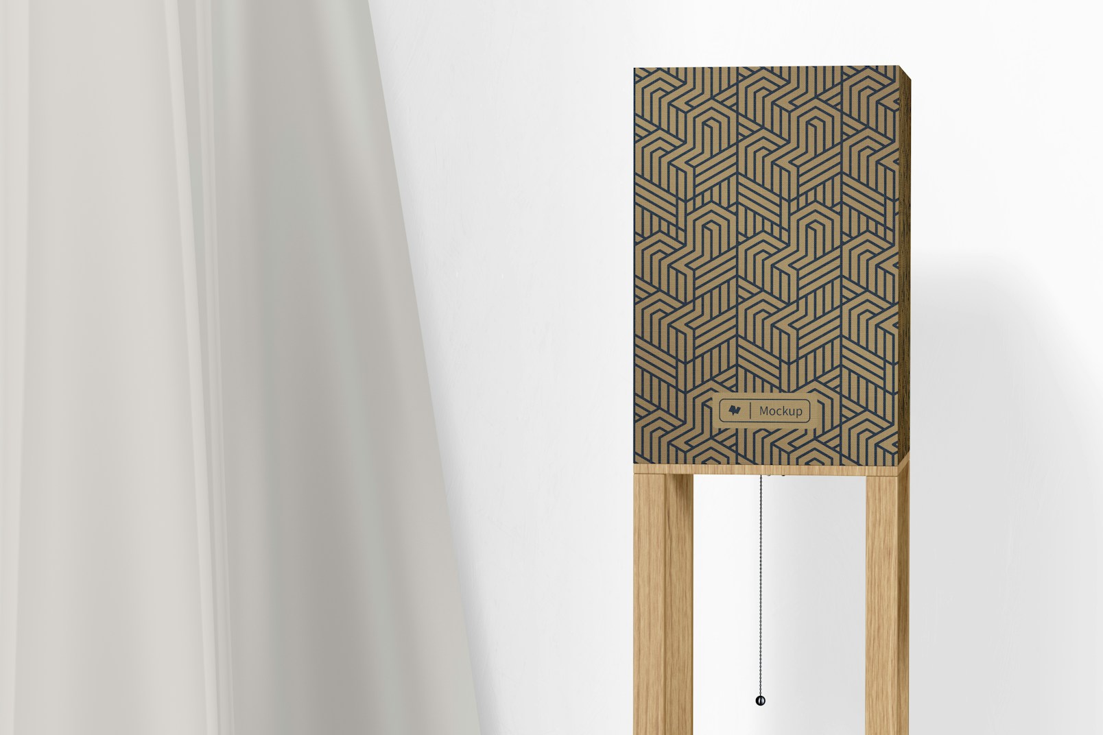 Floor Lamp with Wooden Shelves Mockup, Close Up
