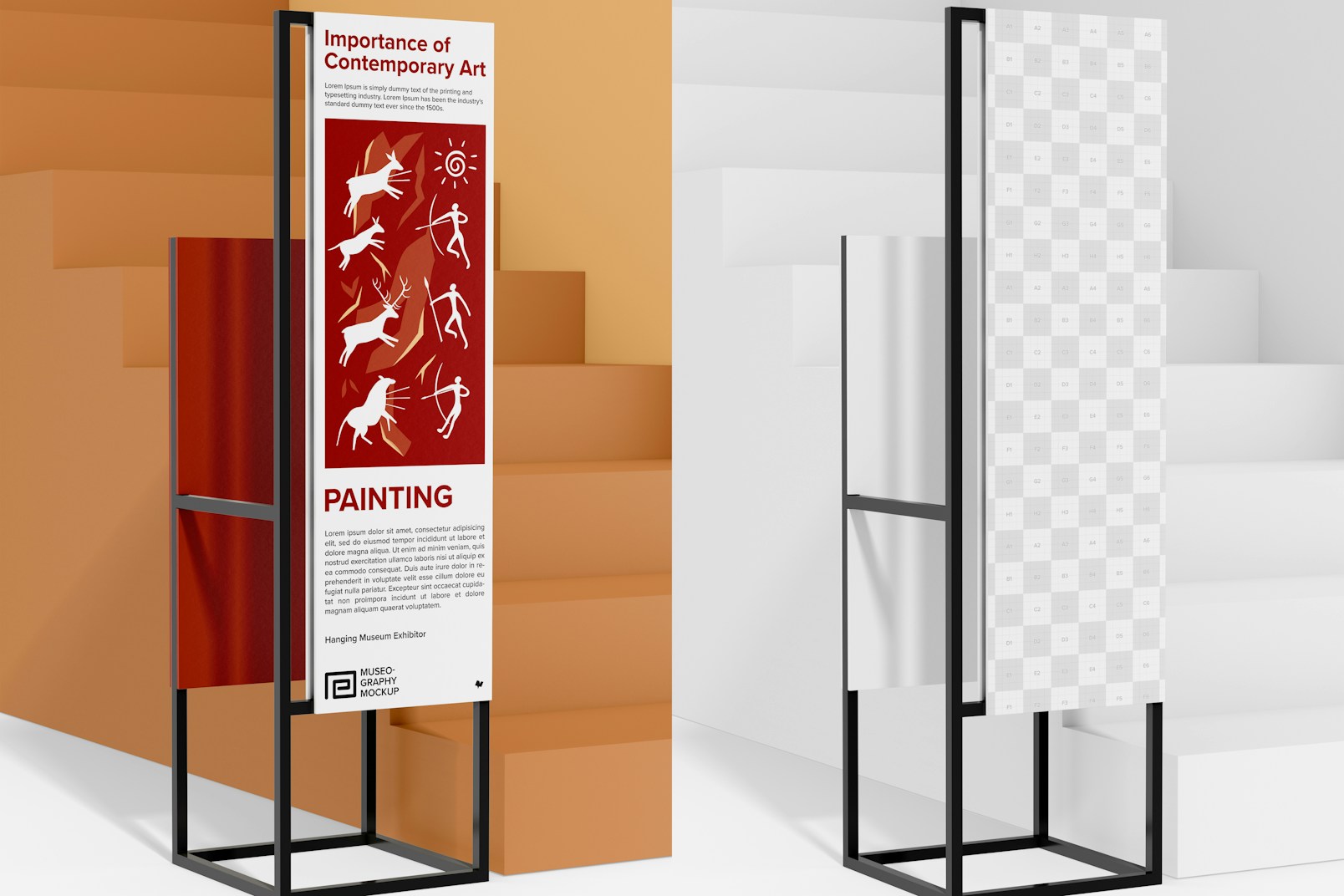 Museum Double-Sided Signage Mockup, Left View