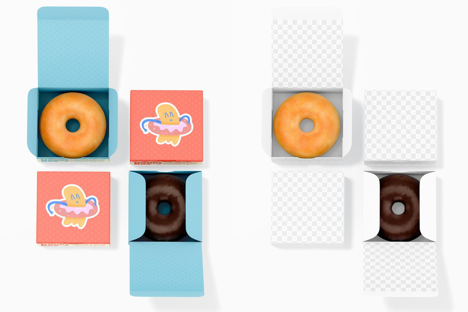 Donut Boxes with Hinged Lid Mockup, Top View
