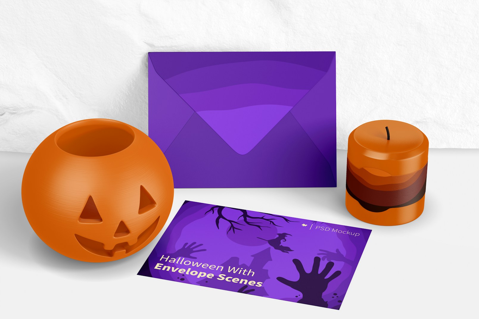 Halloween with Envelope Scene Mockup, Leaned