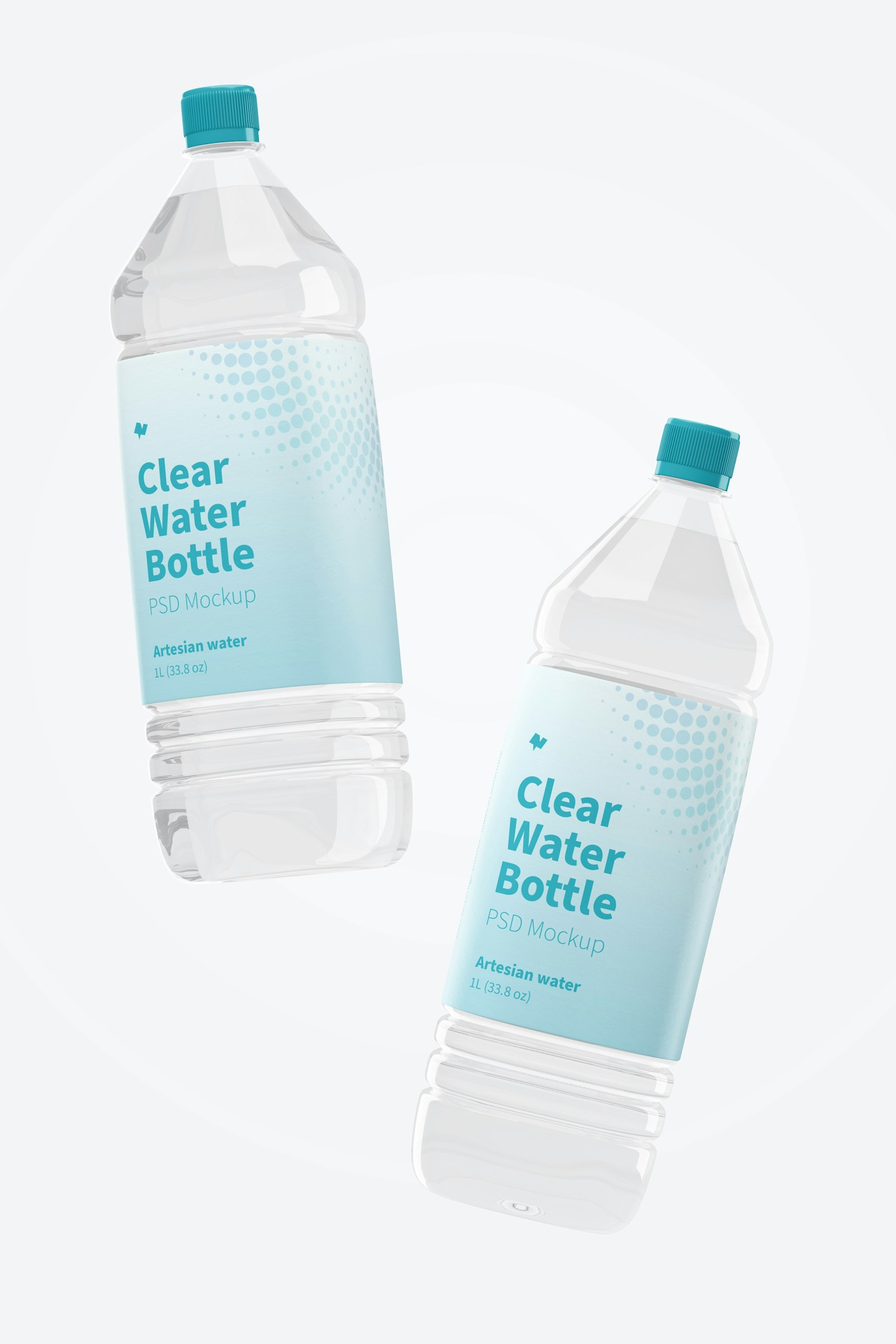 1L Clear Water Bottles Mockup, Floating