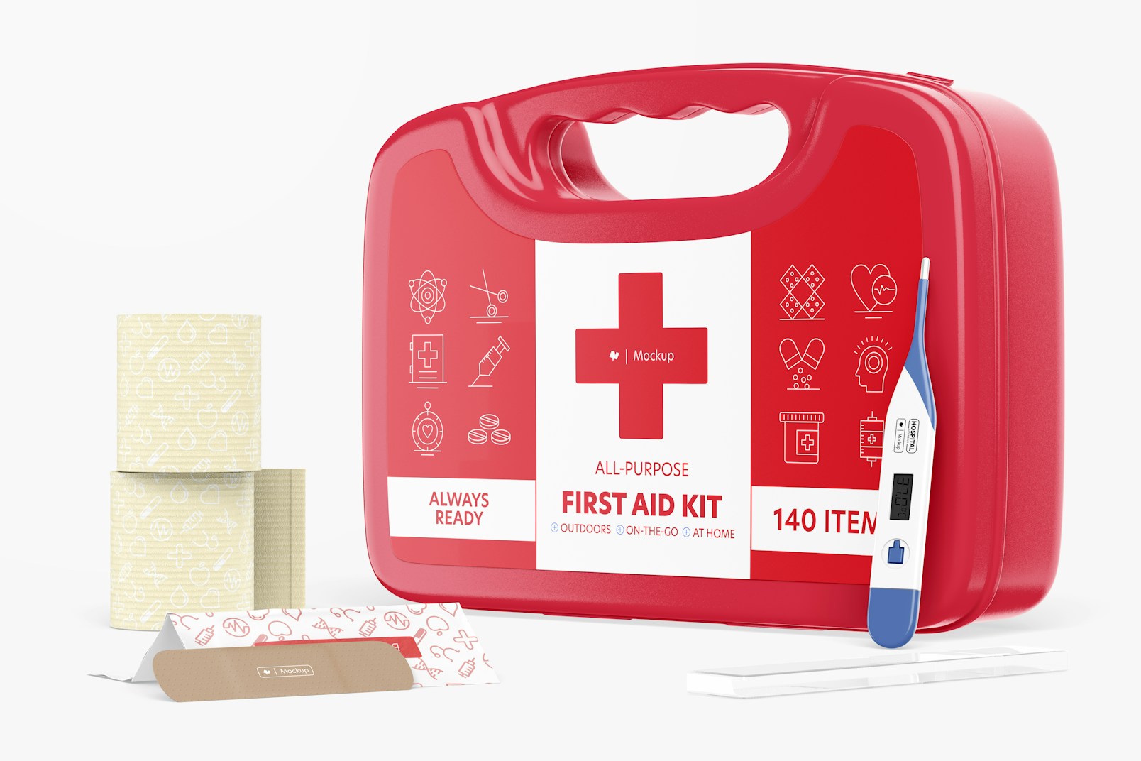 First Aid Kit Scenes Mockup, Left View