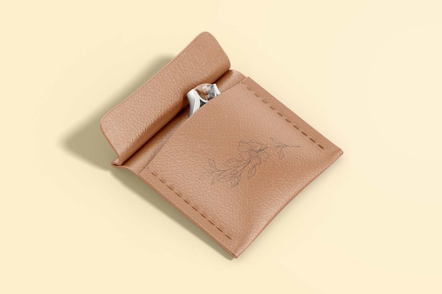 Leather Ring Case Mockup, Opened Leather Ring Case Mockup, Opened
