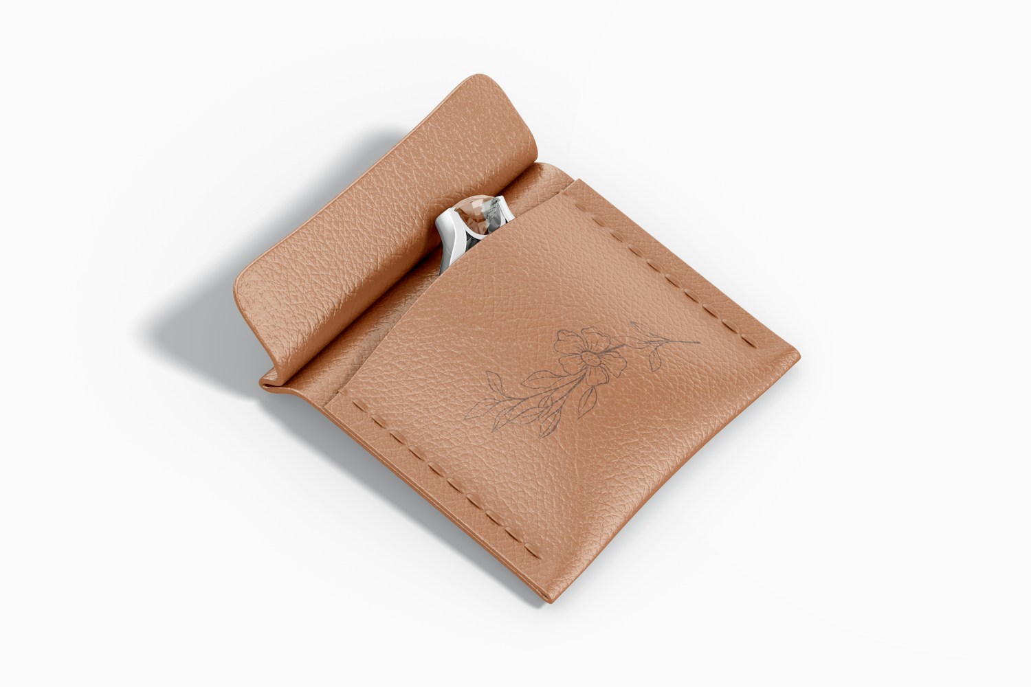 Leather Ring Case Mockup, Opened Leather Ring Case Mockup, Opened