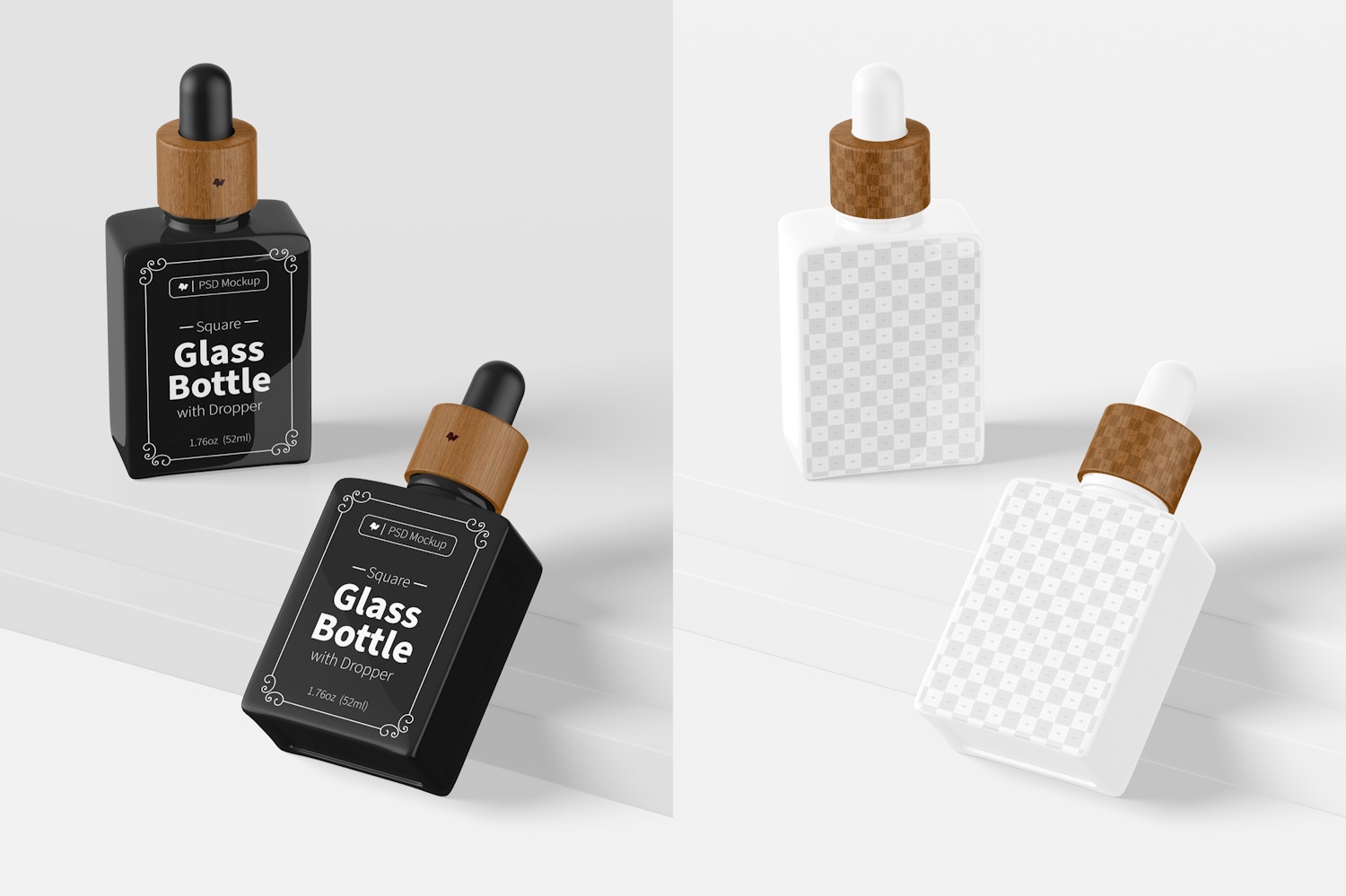1.76 Oz Square Glass Bottles with Dropper Mockup, Right View