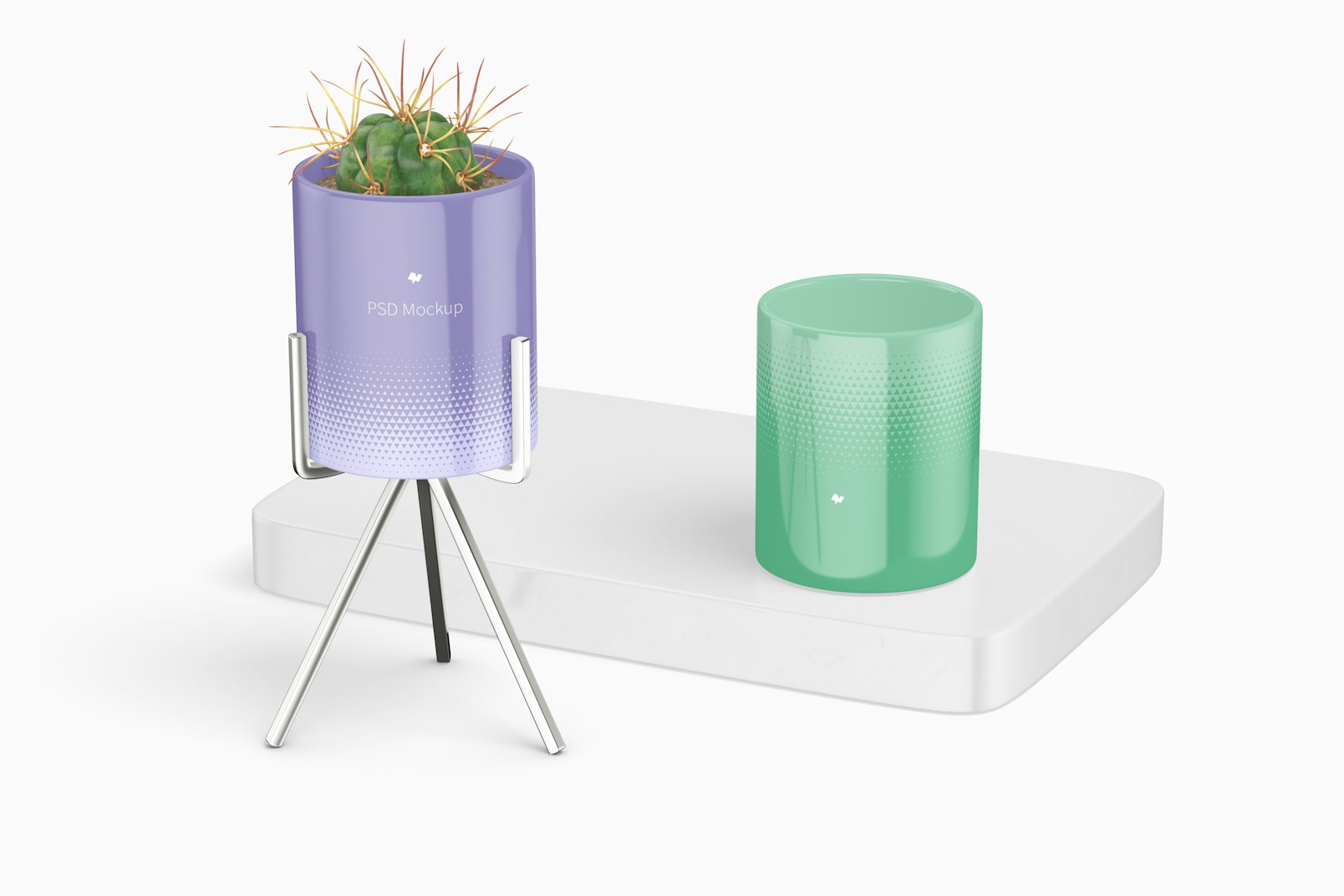 Flower Pot with Metal Stand Mockup, Perspective
