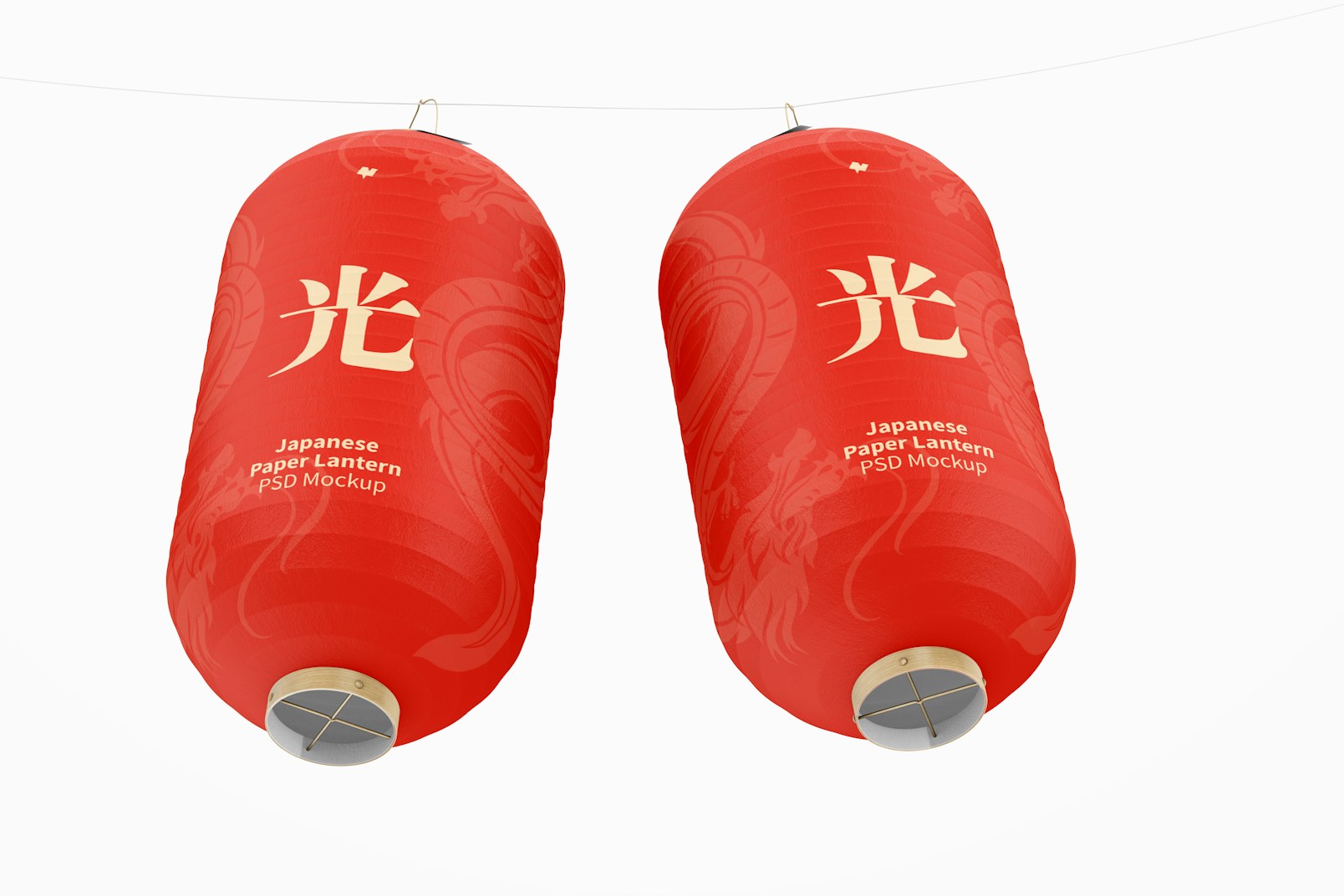 Japanese Paper Lanterns Mockup, Low Angle View