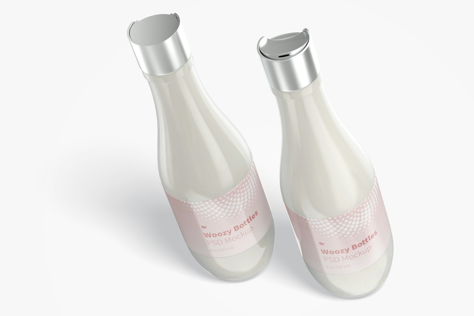 Woozy Bottles with Disc Top Cap Mockup, Leaned