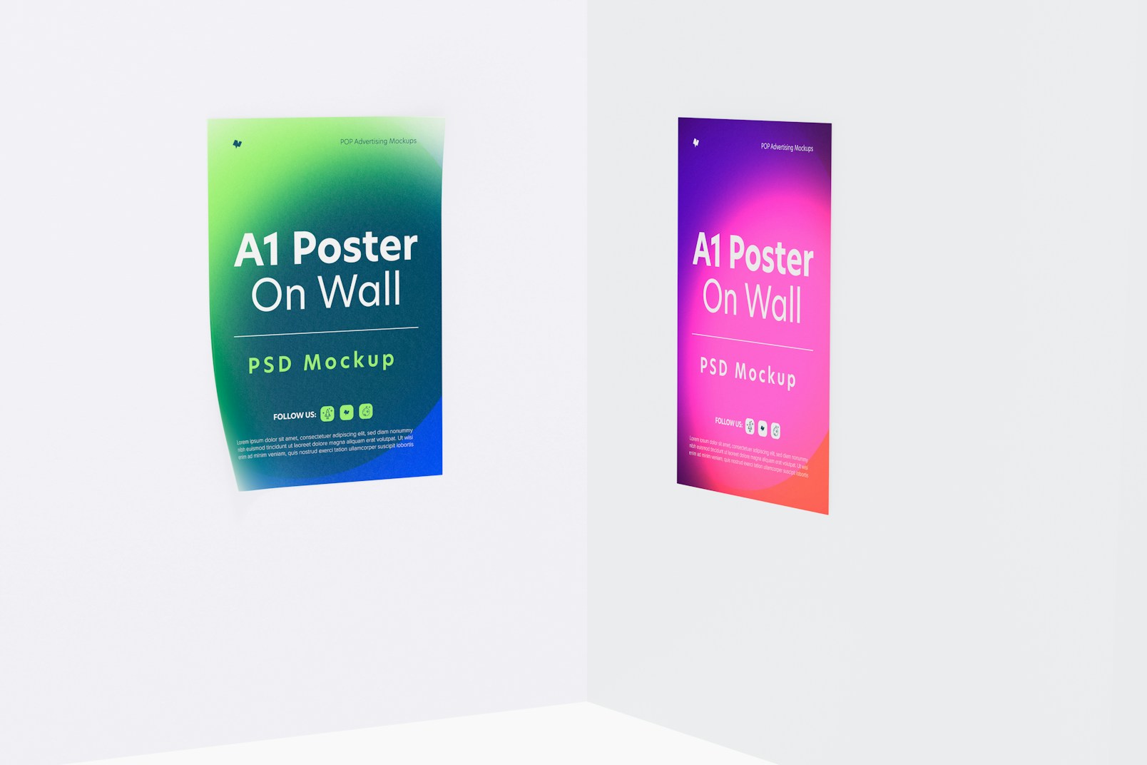 A1 Posters on Wall Mockup, Perspective