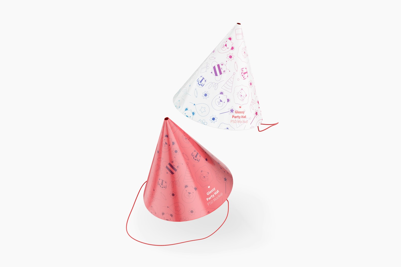 Glossy Party Hats Mockup, Floating
