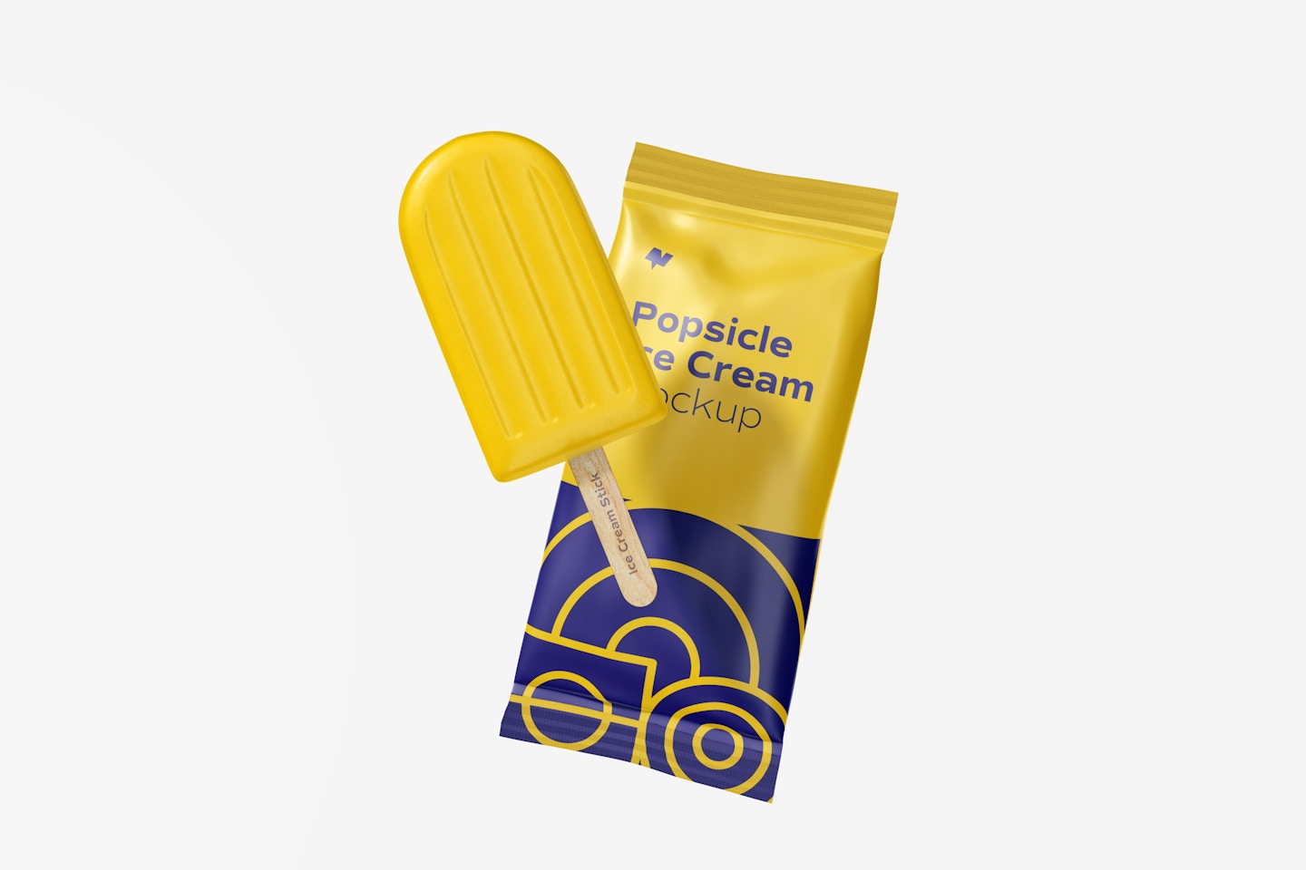 Popsicle Ice Cream Packaging Mockup, Floating