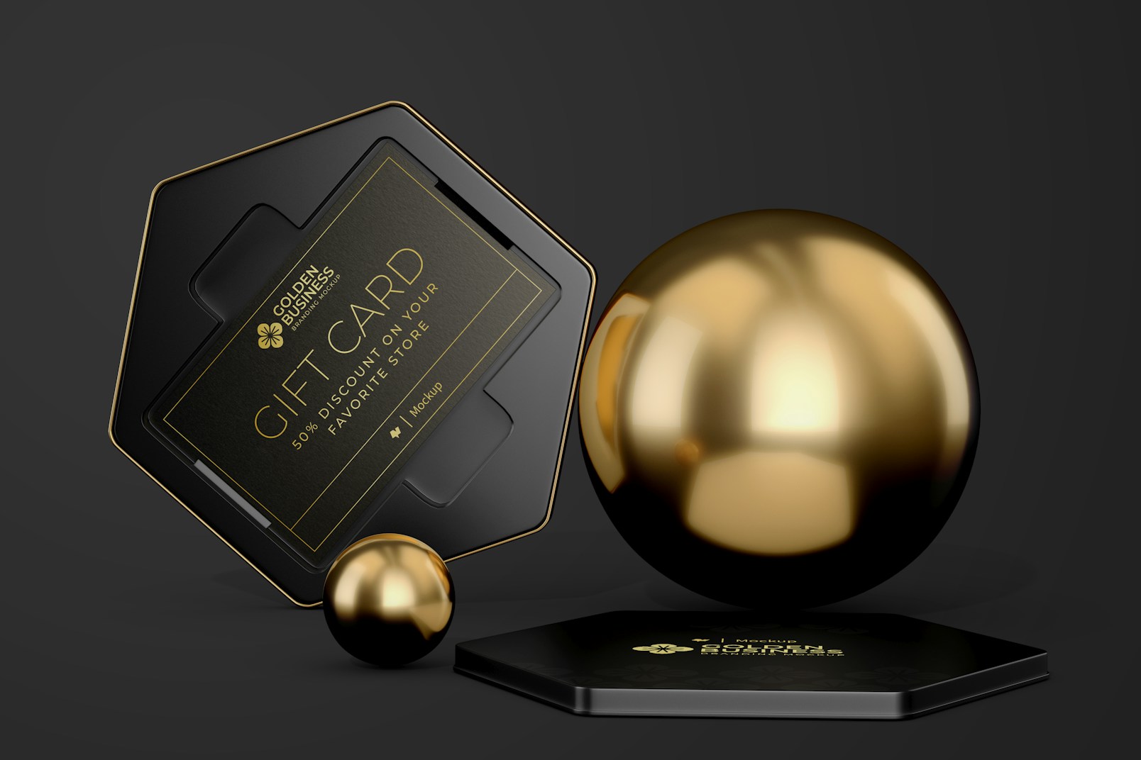 Gift Card with Golden Box Mockup