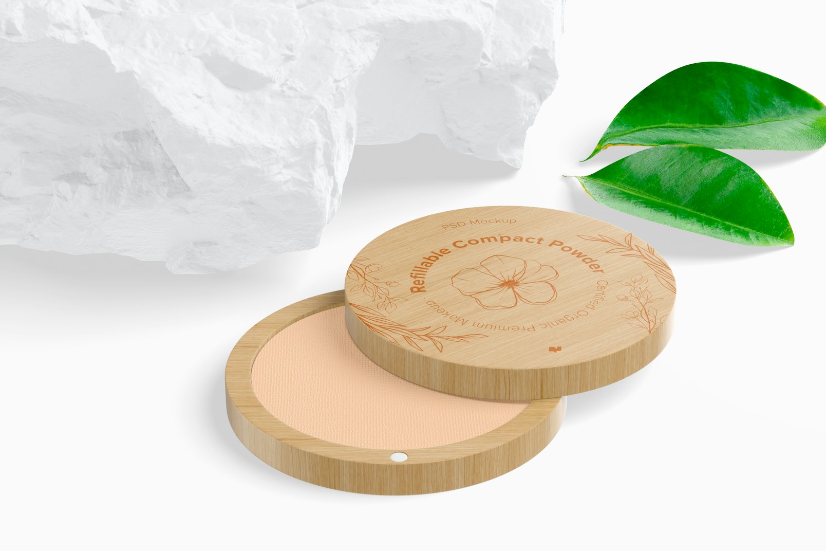 Refillable Compact Powder Mockup, Perspective View