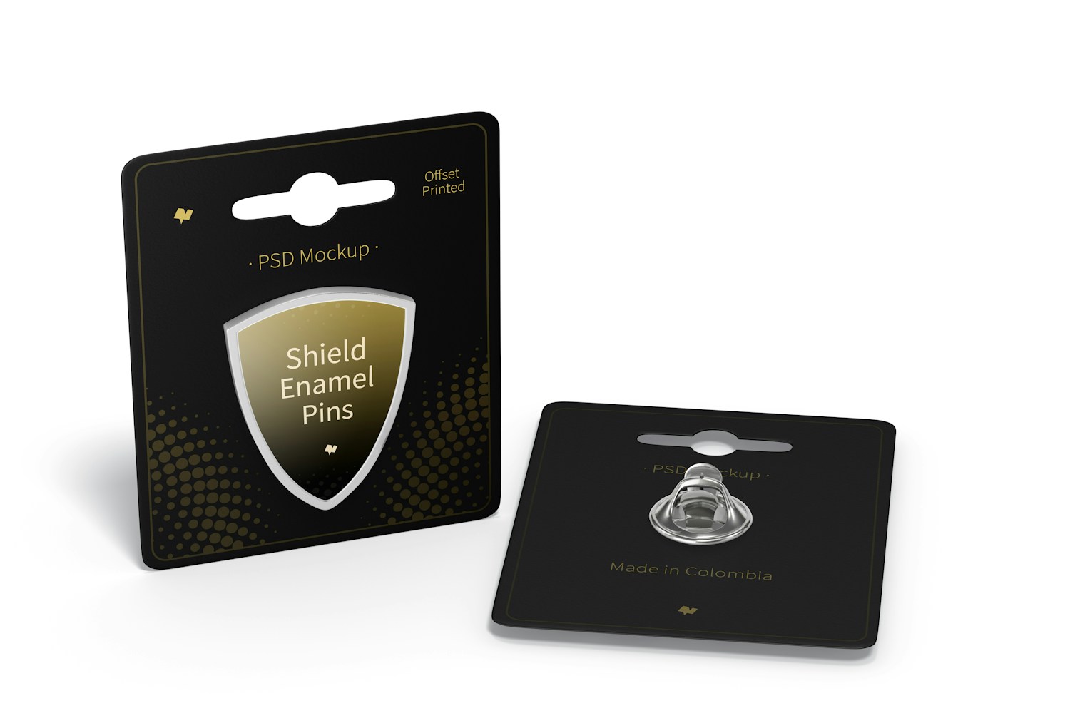 Shield Enamel Pin Mockup, Perspective Shield Enamel Pin Mockup, Perspective