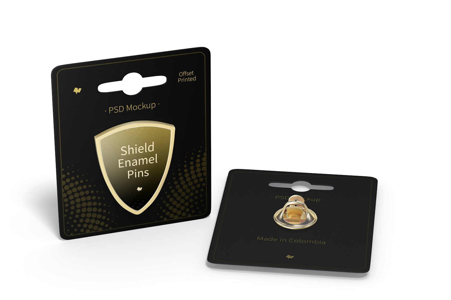 Shield Enamel Pin Mockup, Perspective Shield Enamel Pin Mockup, Perspective