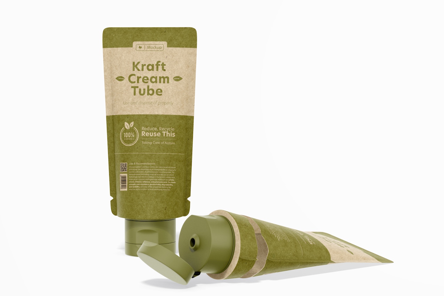 Kraft Cream Tubes Mockup, Standing and Dropped