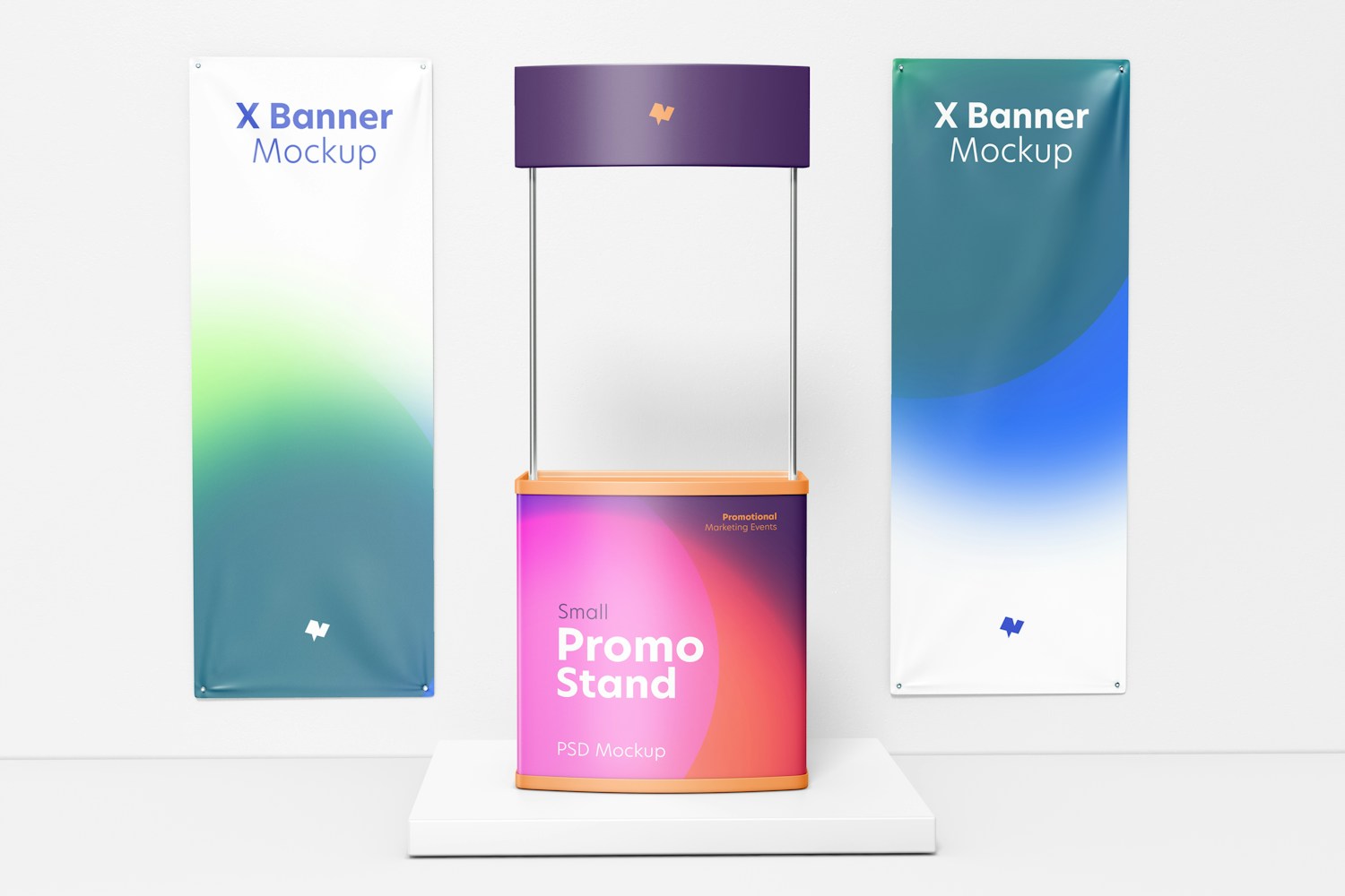 Small Promo Stand with X Banners Mockup