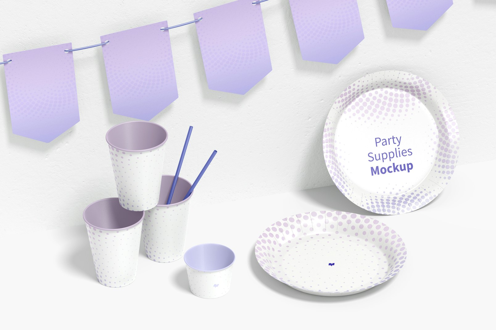 Party Supplies Mockup, Left View