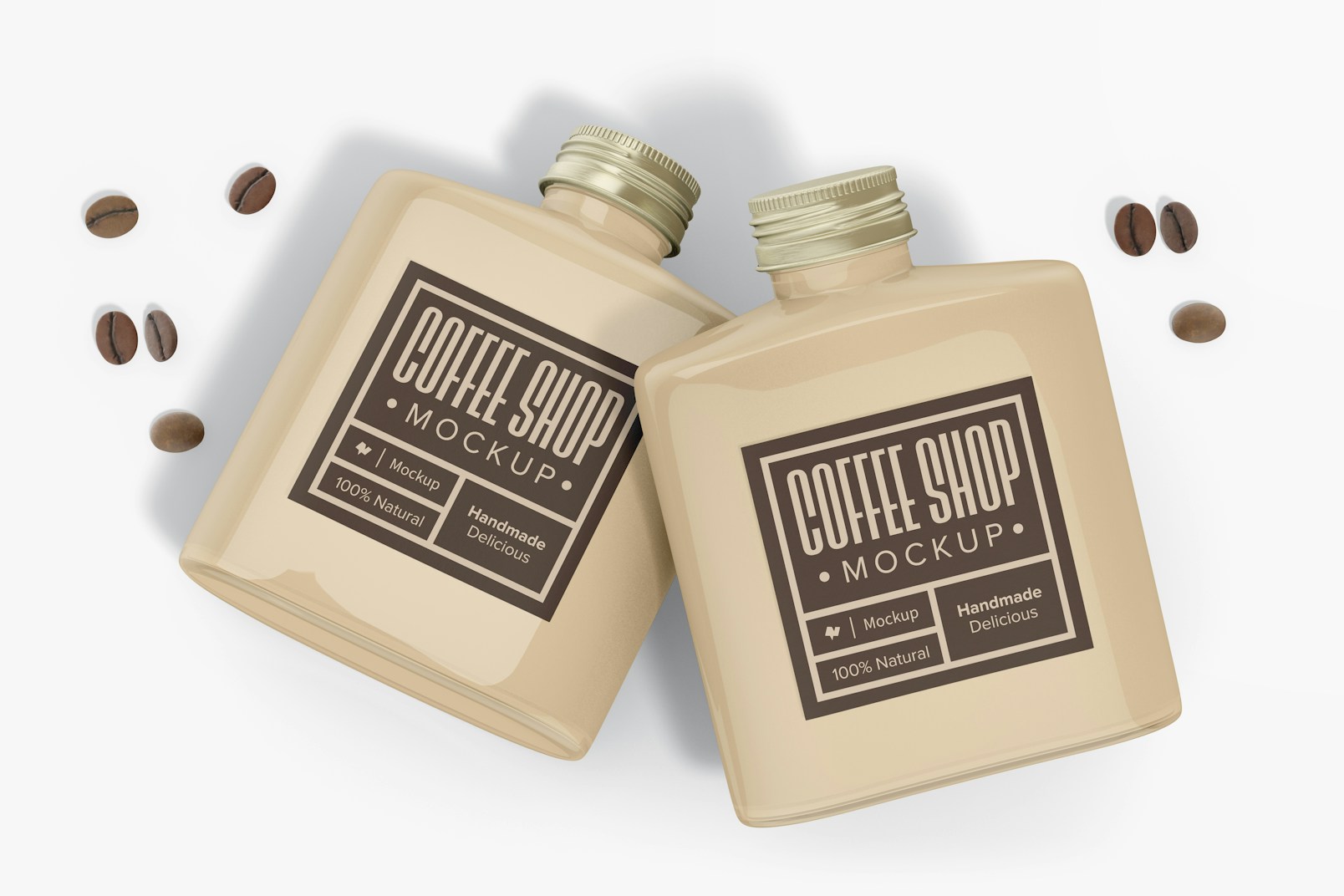Iced Coffee Plastic Bottle Mockup, with Coffee Grains