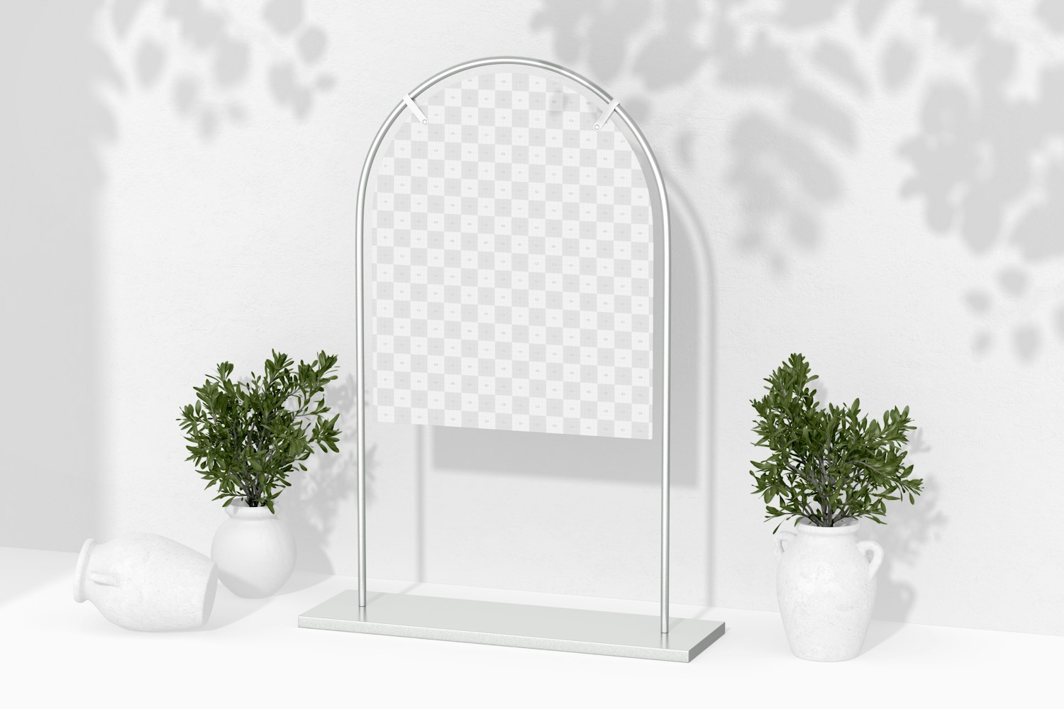 Arch Signage Backdrop with Terracotta Vases Mockup