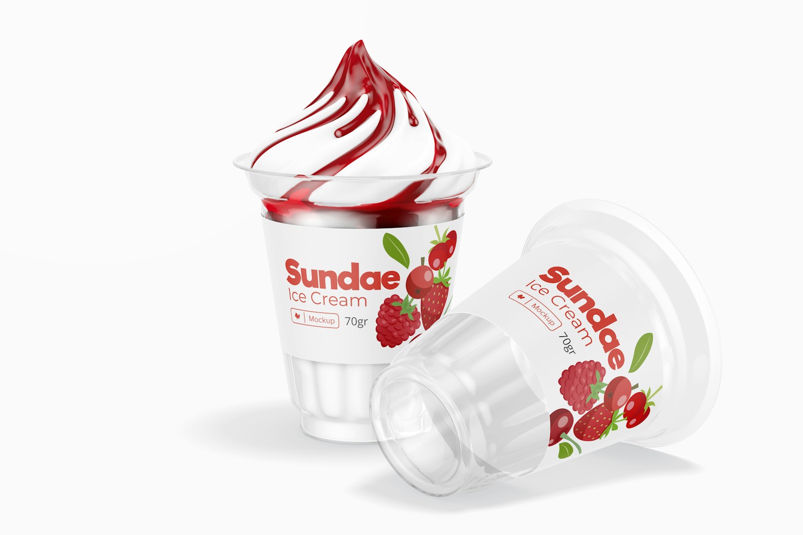 Sundae Ice Cream Cup Mockup, Standing and Dropped