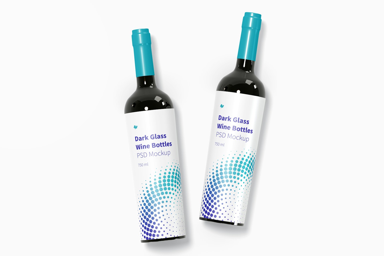 Maqueta de Botellas de Vino de Vidrio Oscuro, Vista Superior