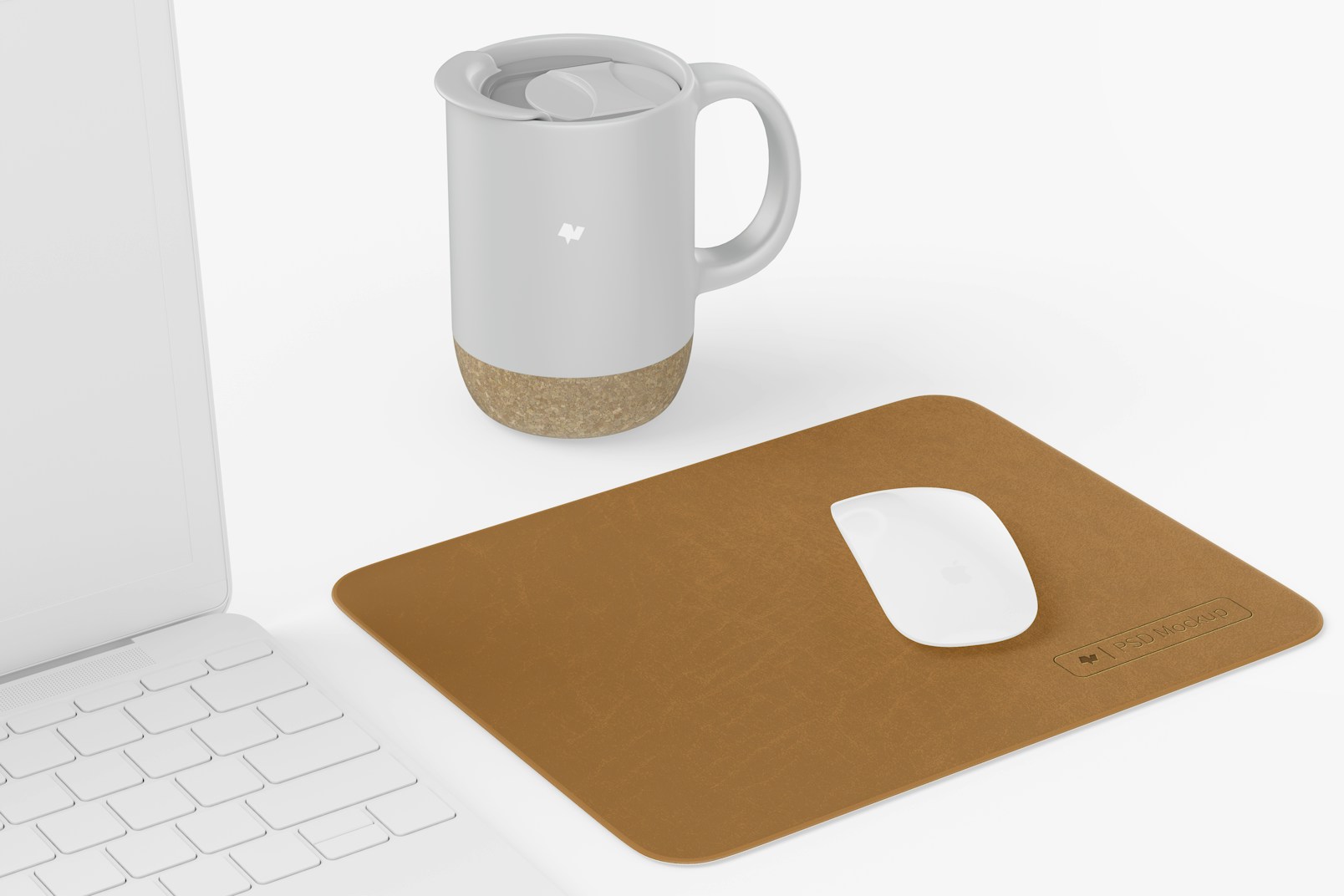 Rectangular Leather Mouse Pad Mockup, Perspective