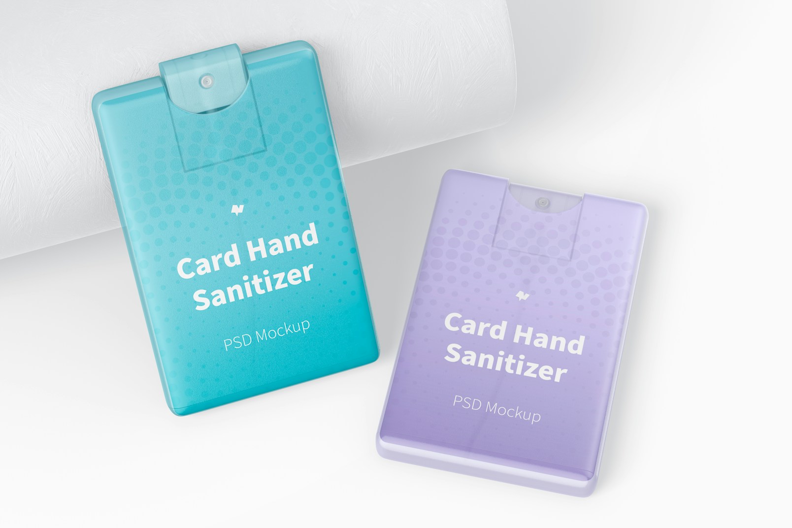Card Hand Sanitizer Mockup, Leaned and Dropped