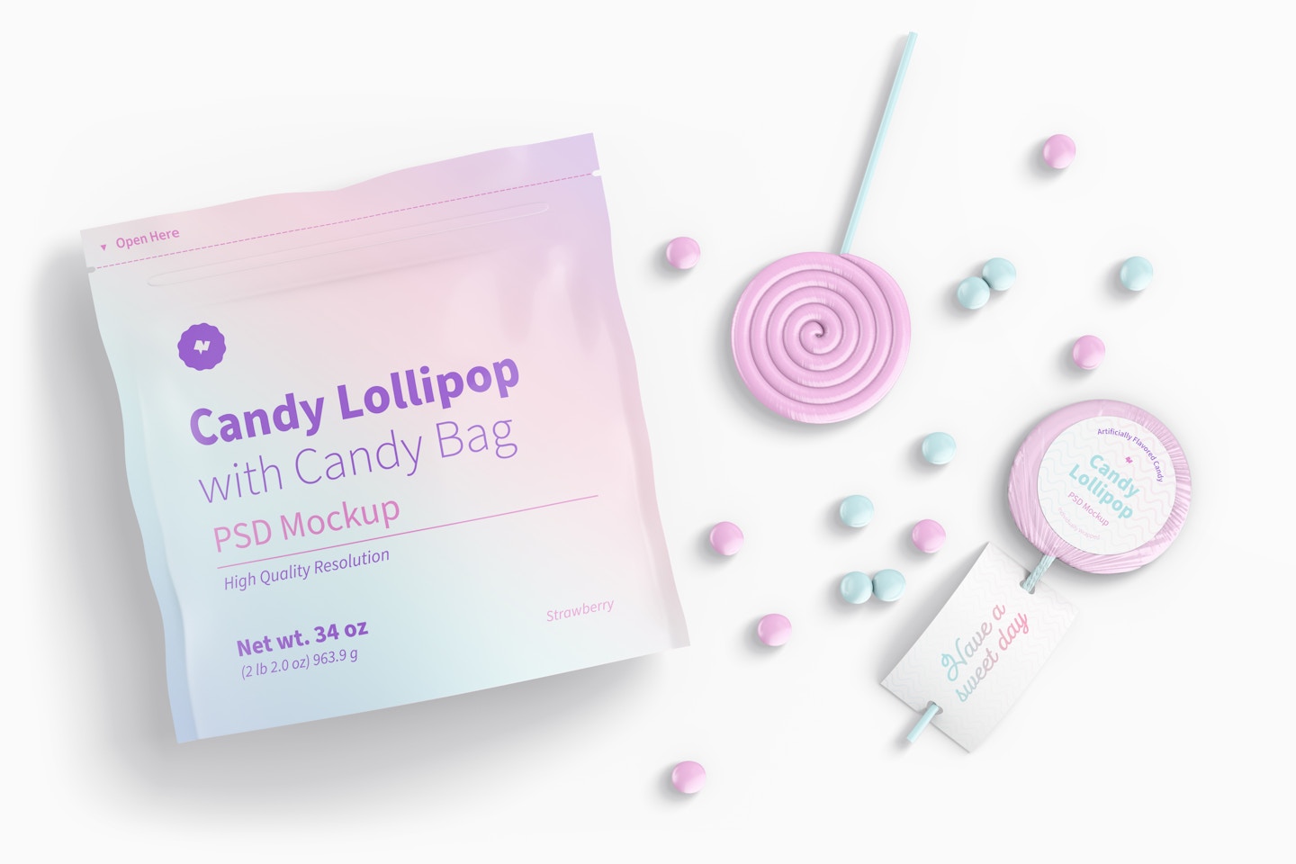 Candy Lollipop with Candy Bag Mockup