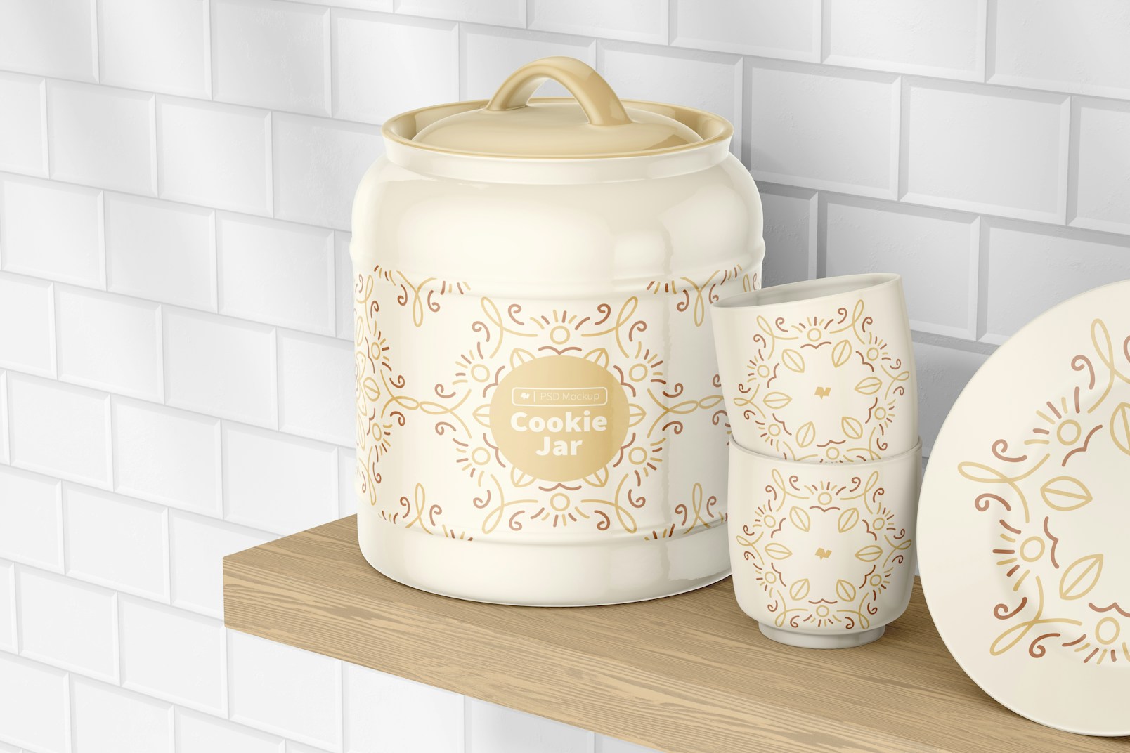 Ceramic Cookie Jar Mockup, on a Shelf