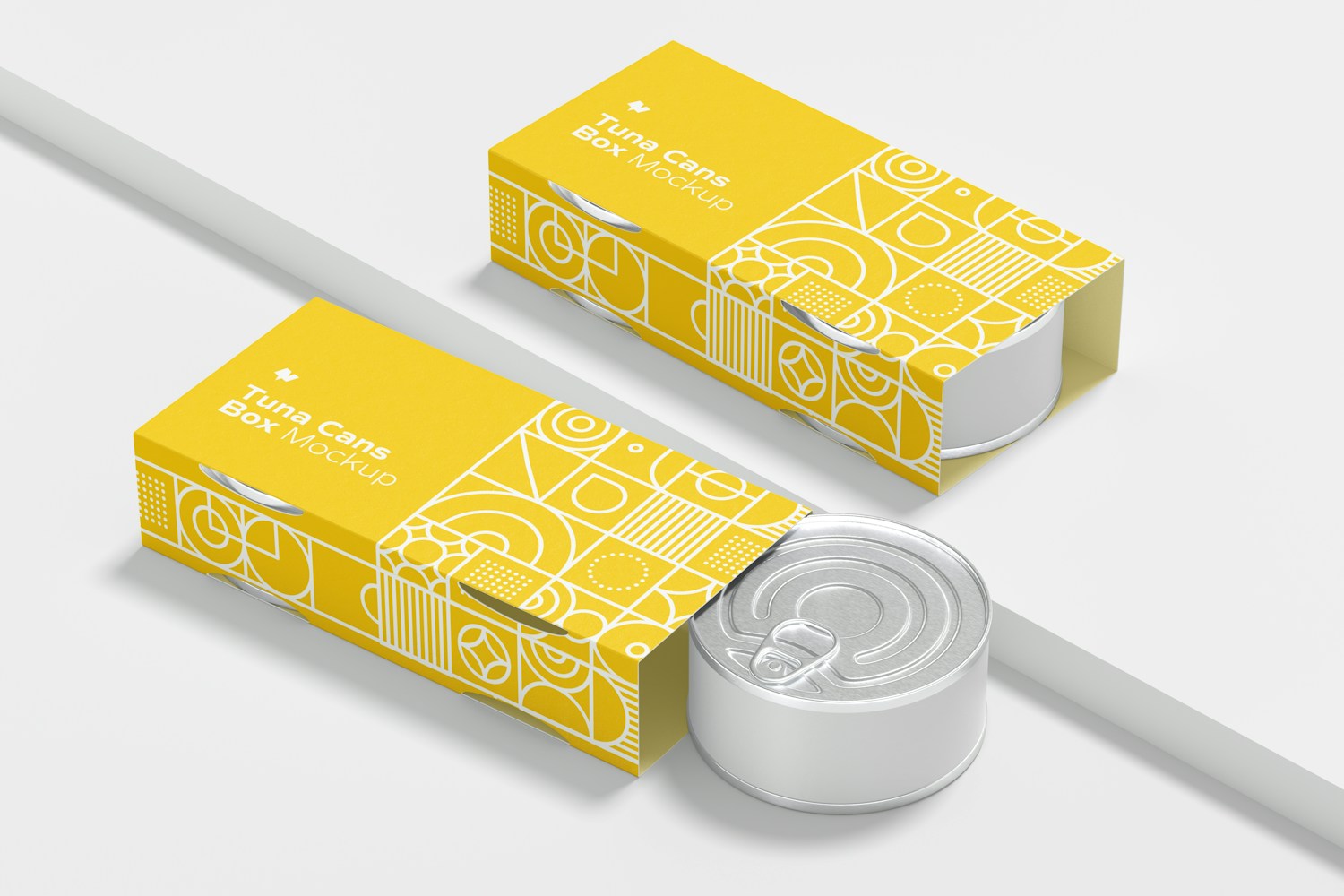 Tuna Cans Boxes Mockup, Left View