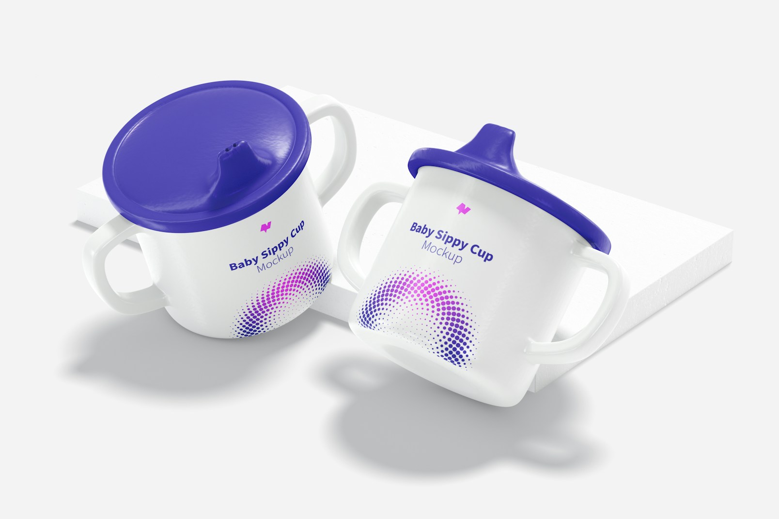 Baby Sippy Cups Mockup, Leaned