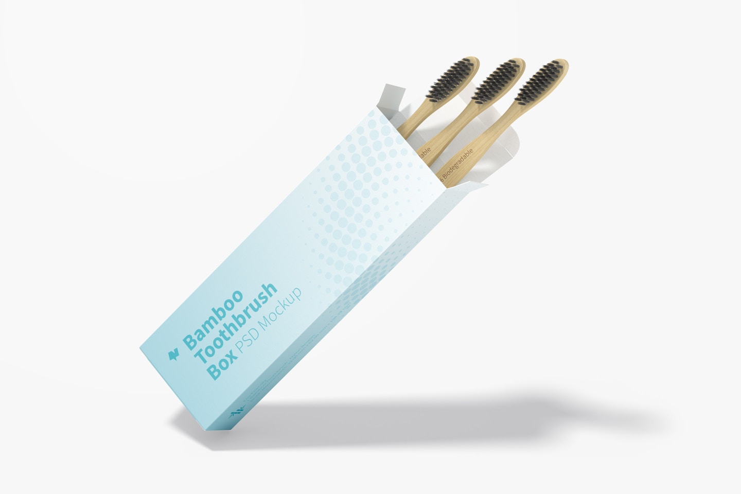 Bamboo Toothbrushes Box Mockup, Leaned