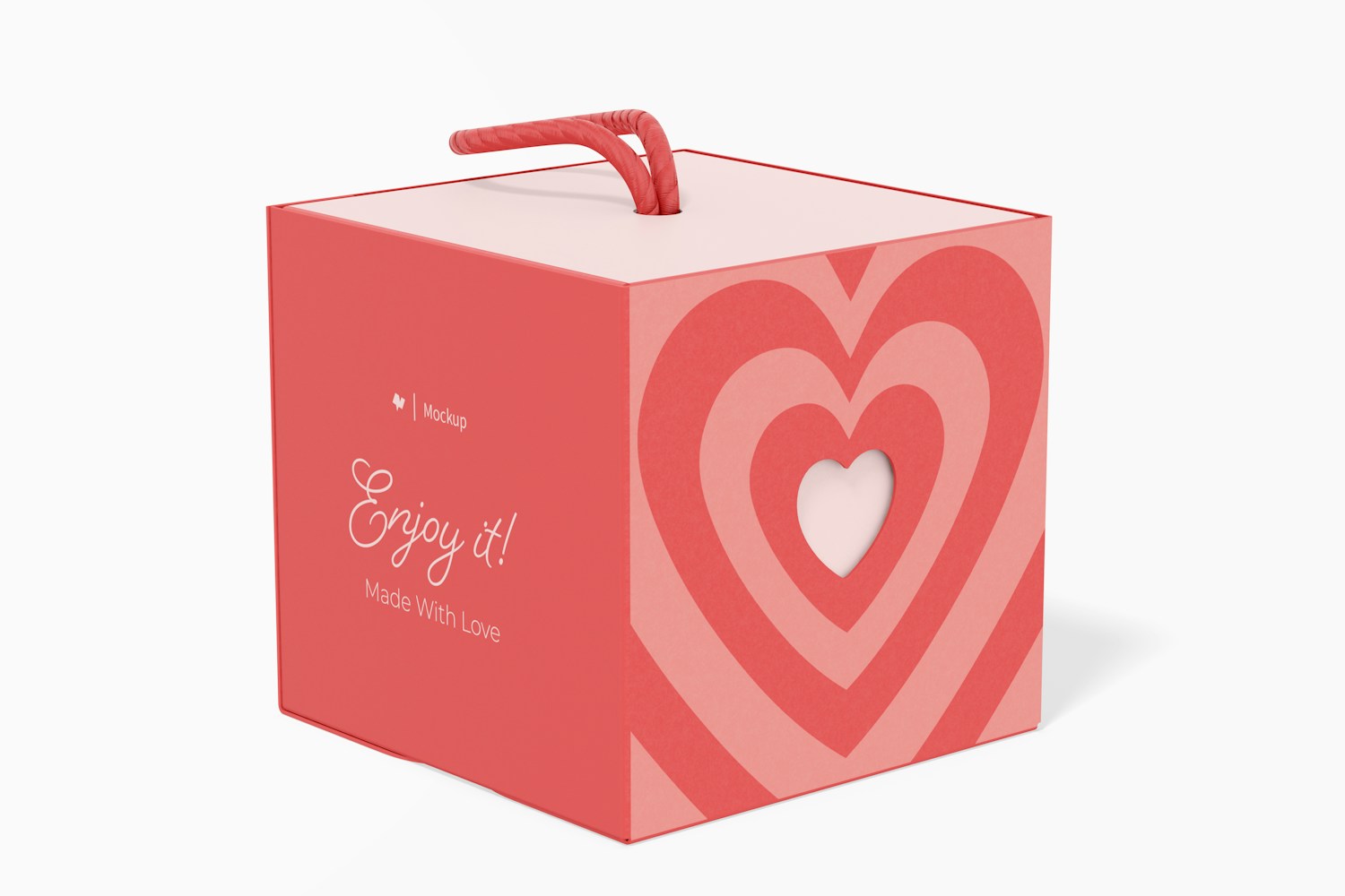 Maqueta de Caja Kraft Cúbica Con Corazón, Perspectiva Maqueta de Caja Kraft Cúbica Con Corazón, Perspectiva