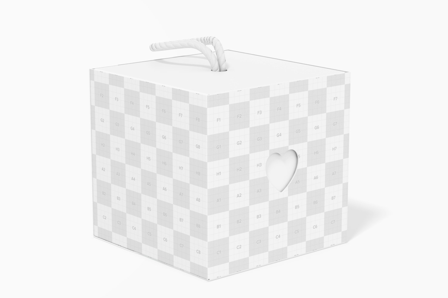Maqueta de Caja Kraft Cúbica Con Corazón, Perspectiva Maqueta de Caja Kraft Cúbica Con Corazón, Perspectiva