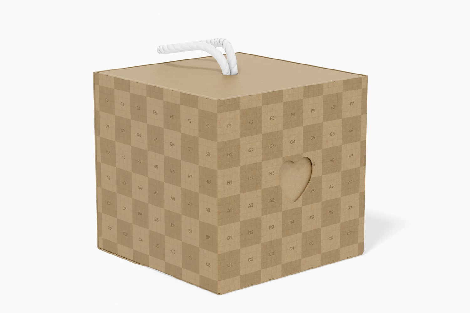 Maqueta de Caja Kraft Cúbica Con Corazón, Perspectiva Maqueta de Caja Kraft Cúbica Con Corazón, Perspectiva