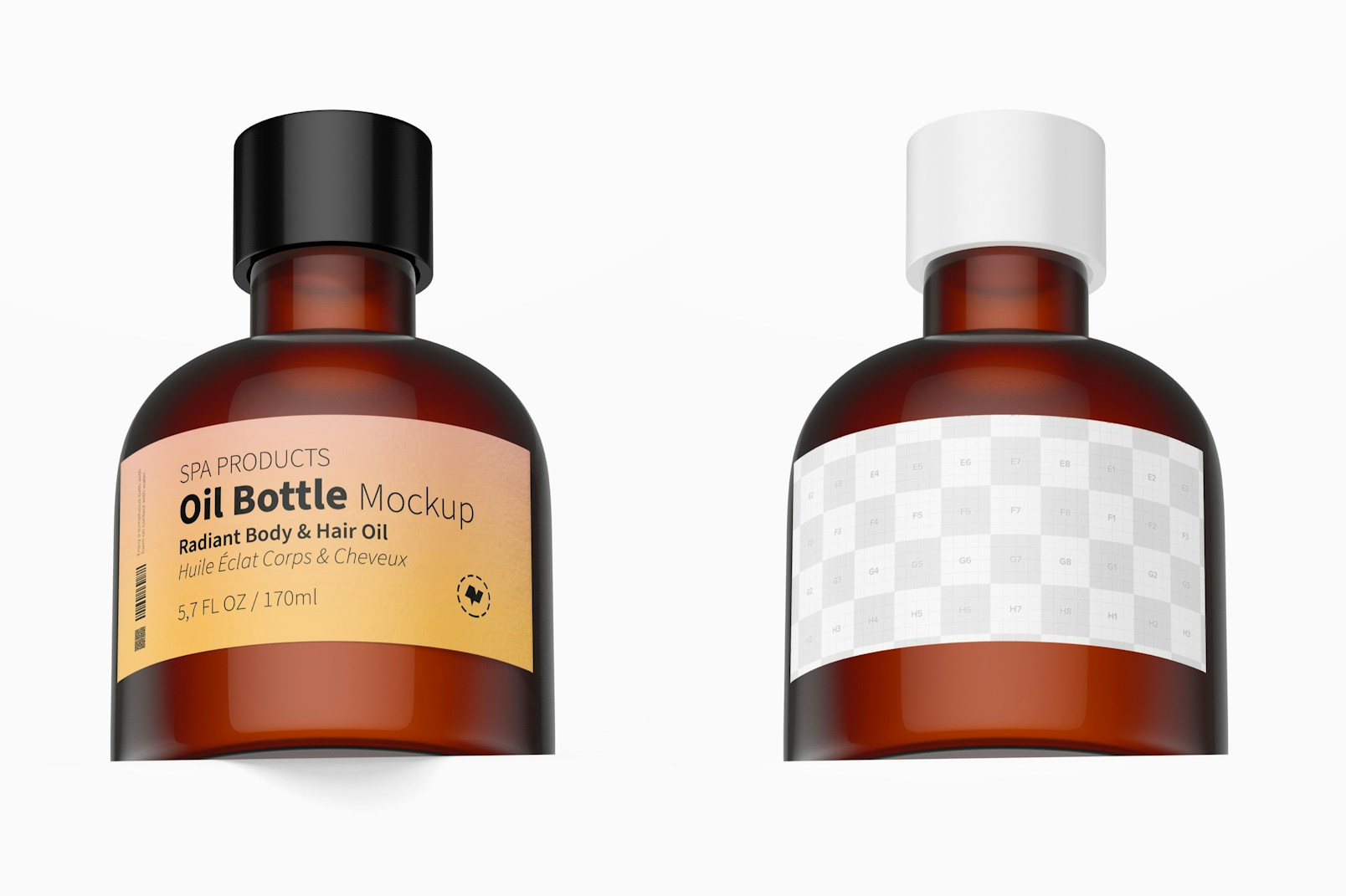 5.7 Oz Oil Bottle Mockup, Low Angle View