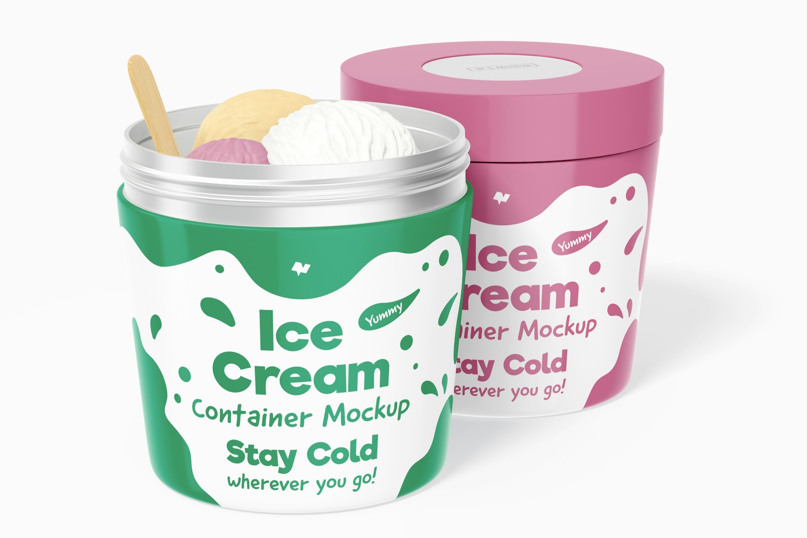 Metallic Ice Cream Containers Mockup