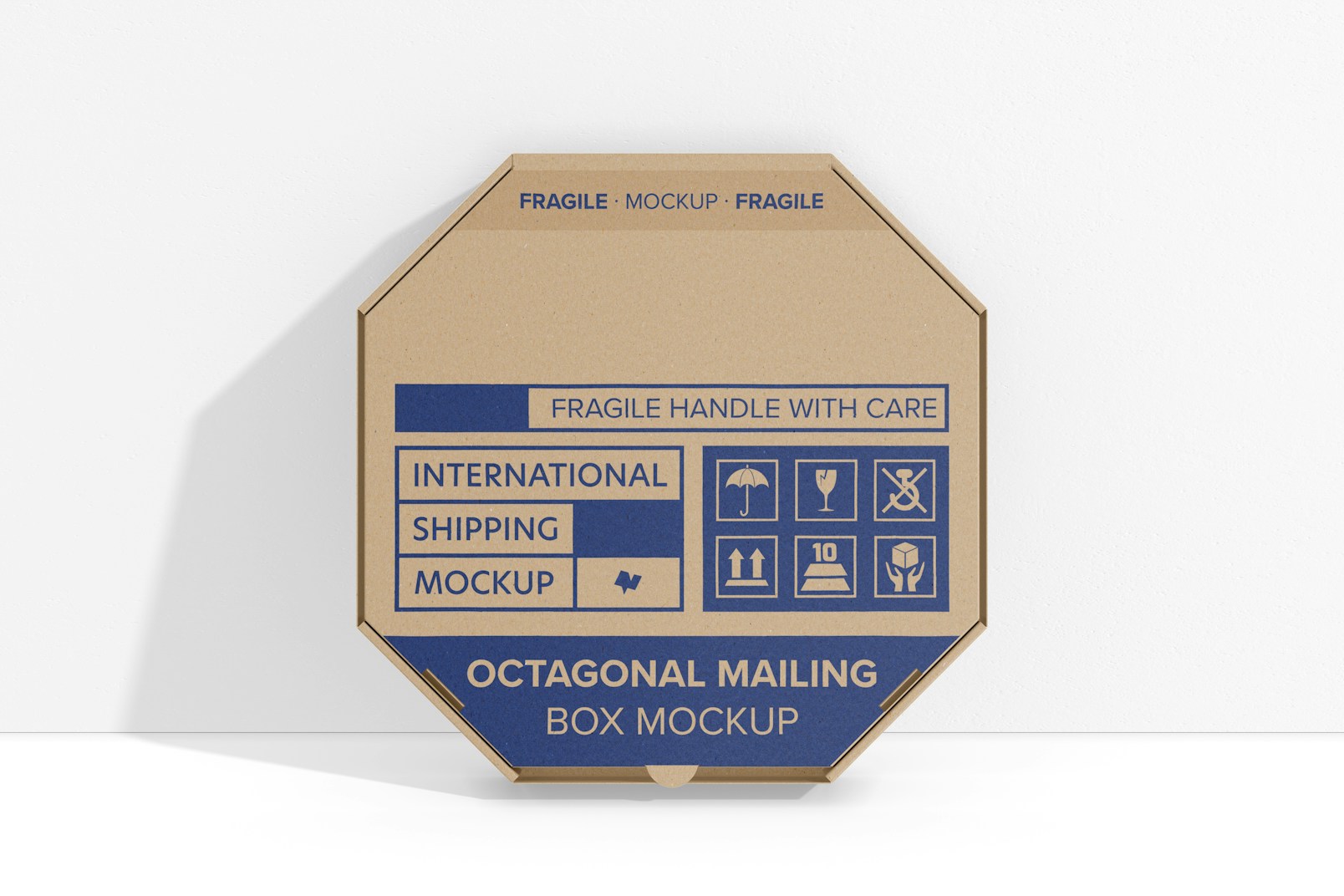 Octagonal Mailing Box Mockup, Front View