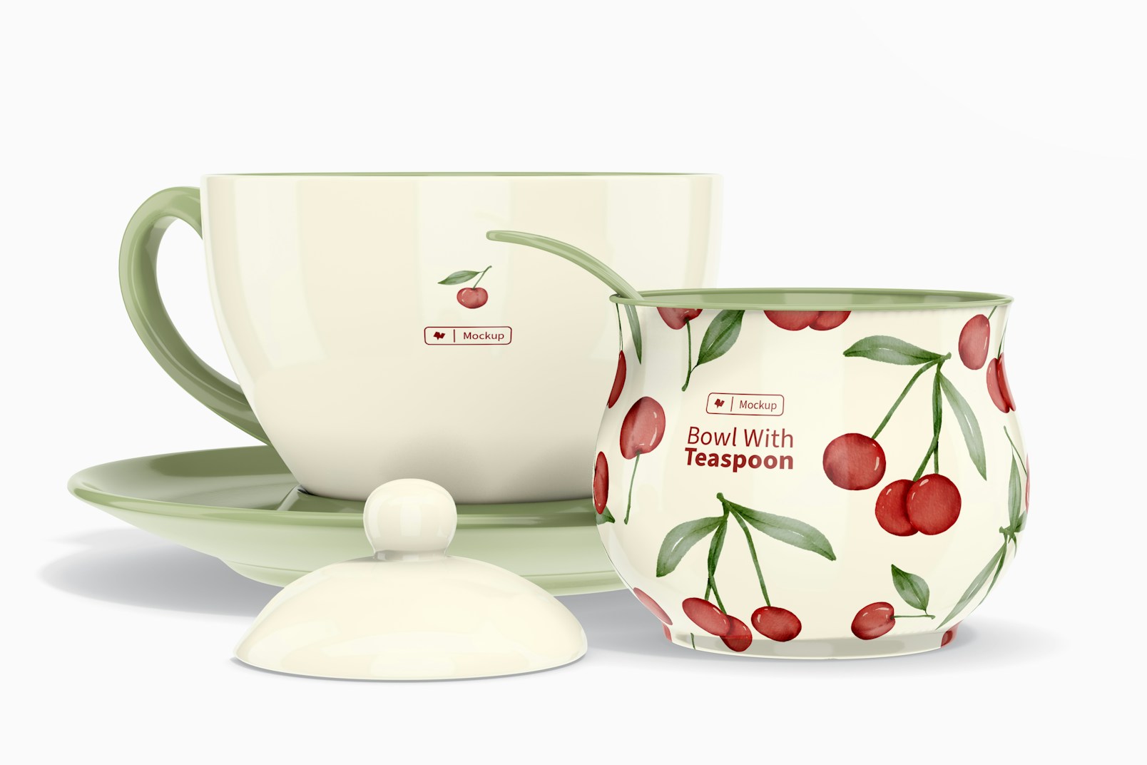 Bowl with Teaspoon Mockup, Front View