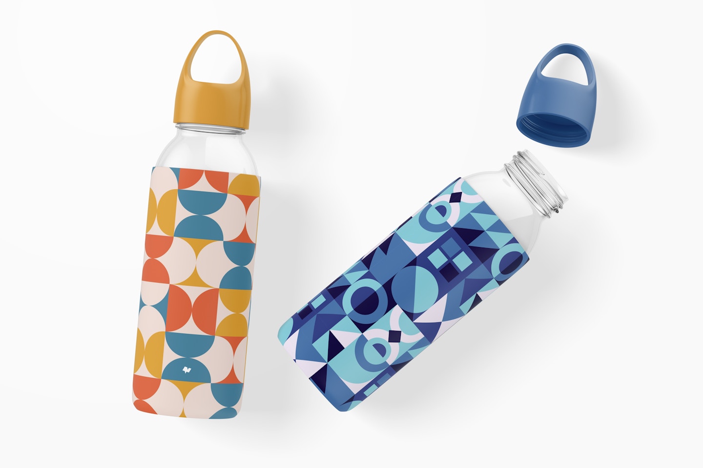 Water Bottles with Silicone Sleeve Mockup, Top View