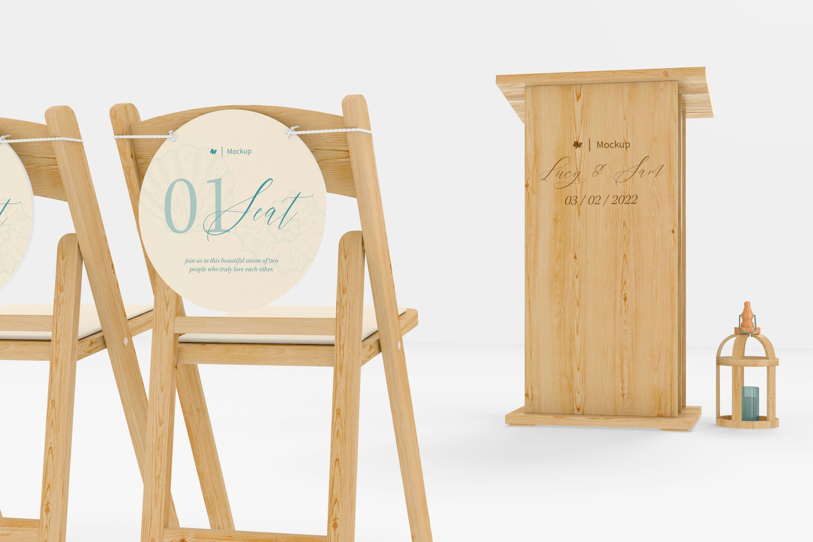 Wedding Chairs Sign Mockup, Front View