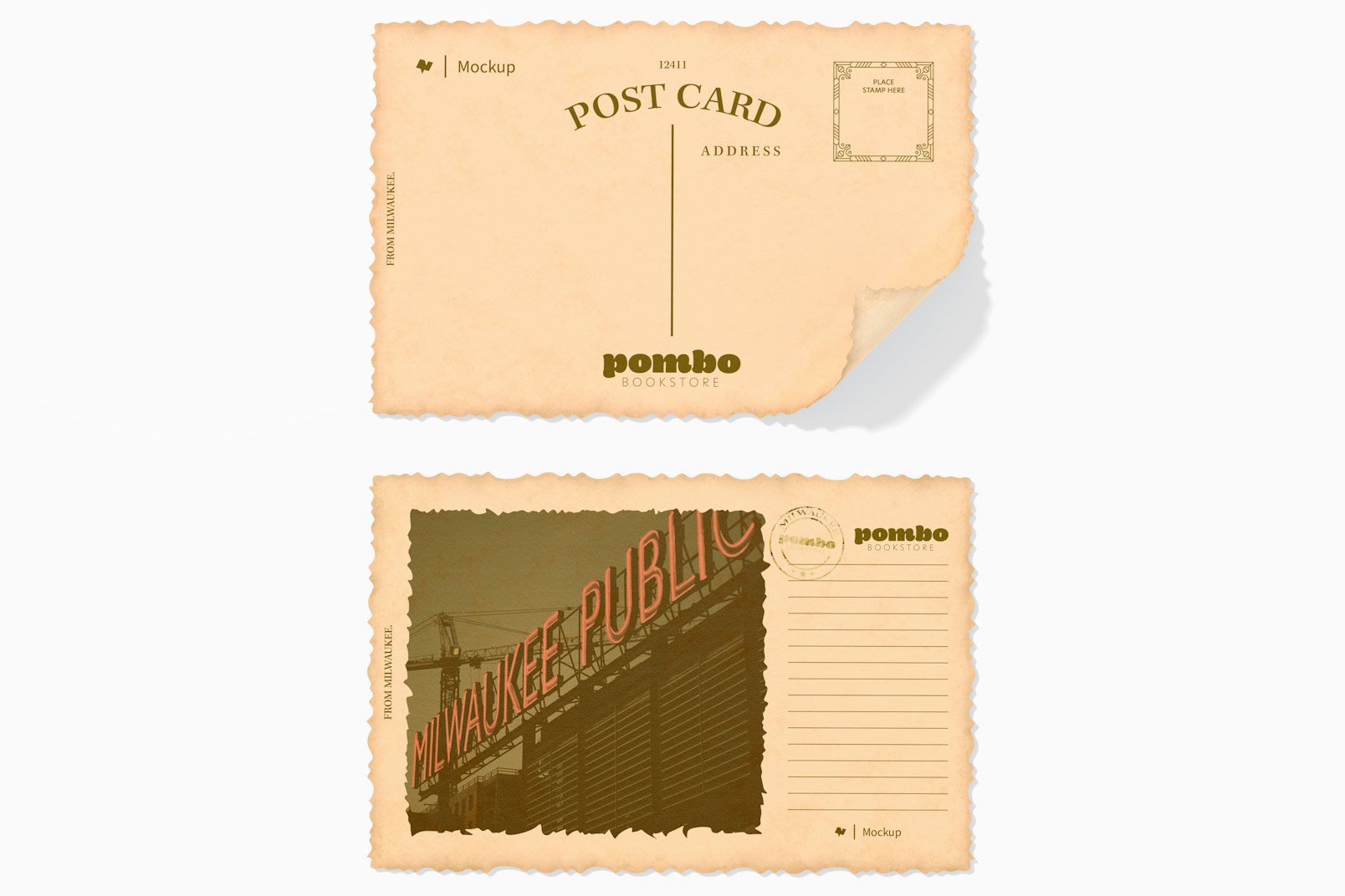Aged Postcard Mockup, Back and Front View