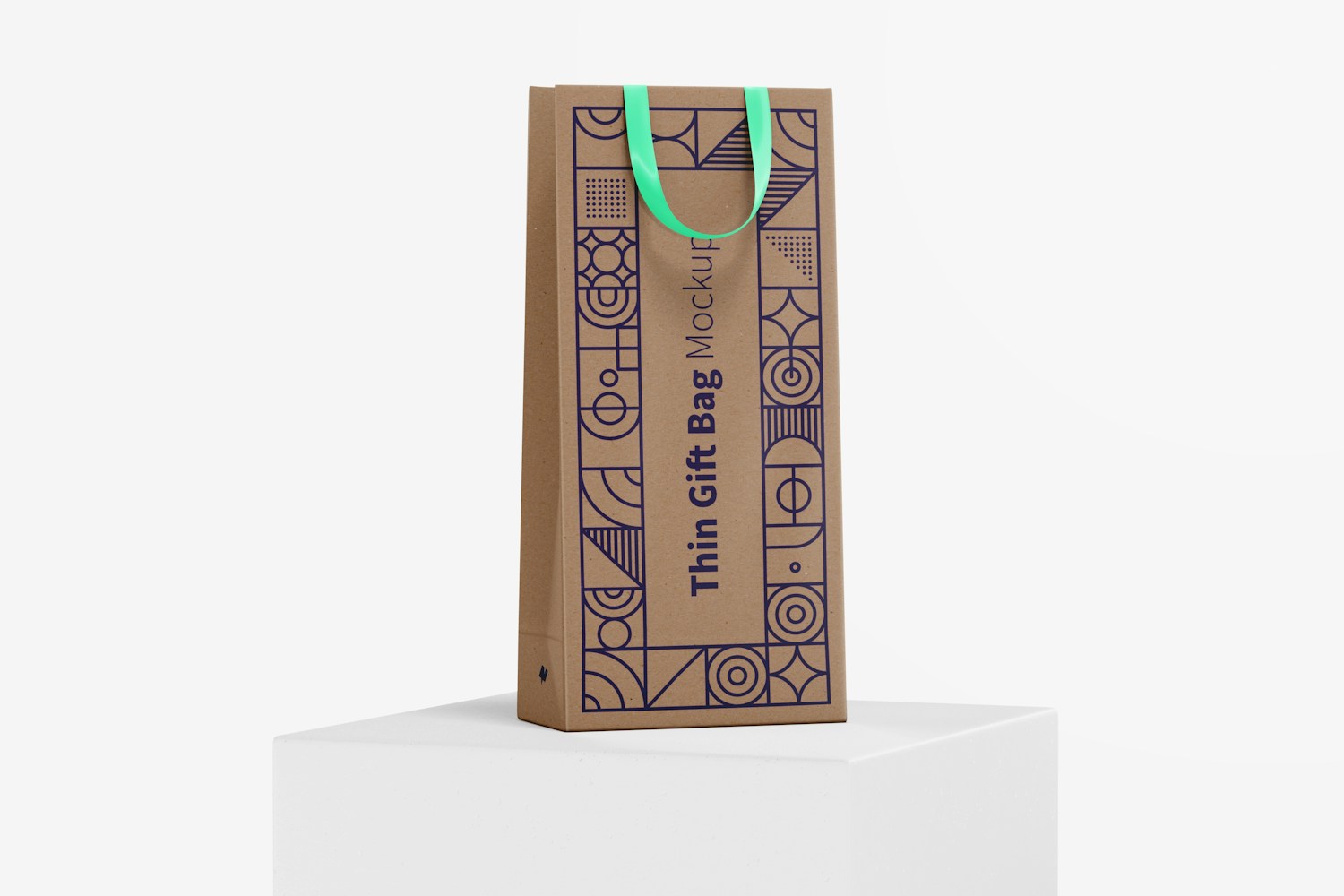 Thin Gift Bag with Ribbon Handle Mockup, Front View