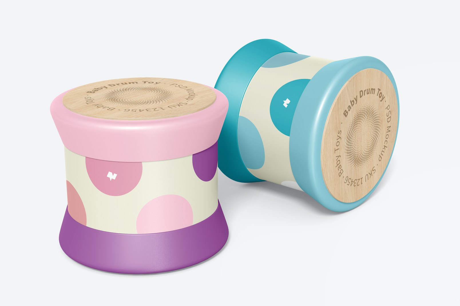 Baby Drum Toy Mockup, Dropped