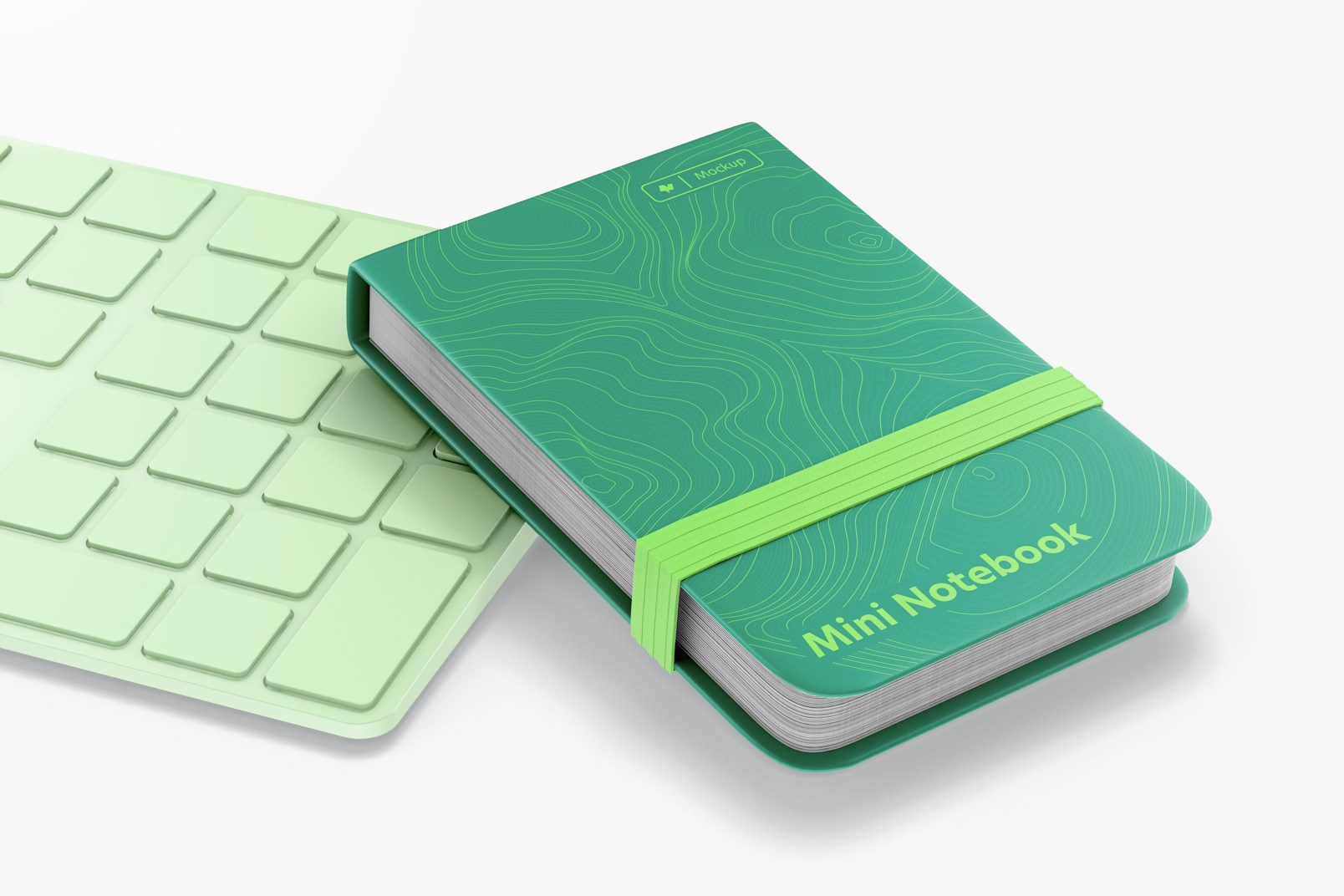 Mini Notebook with Elastic Band with Keyboard Mockup