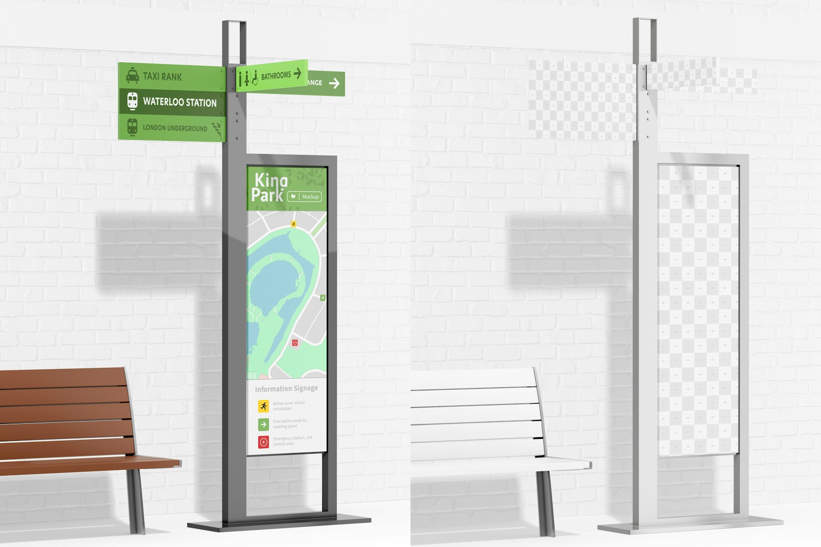 Vertical Signage with Bench Mockup
