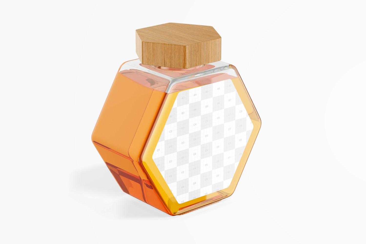 Hexagon Shaped Honey Jar Mockup, Perspective