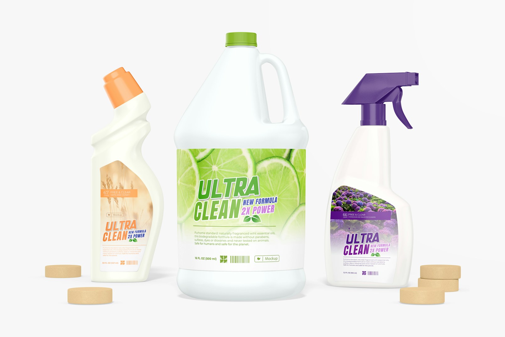 Cleaning Products Scene Mockup, Front View