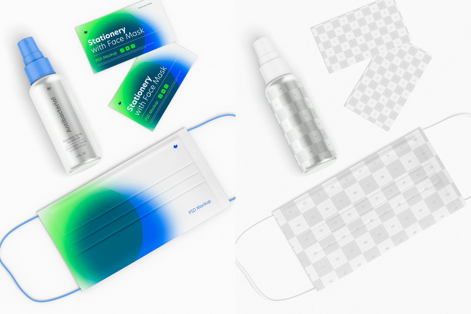 Stationery with Face Mask Mockup, Top View 02